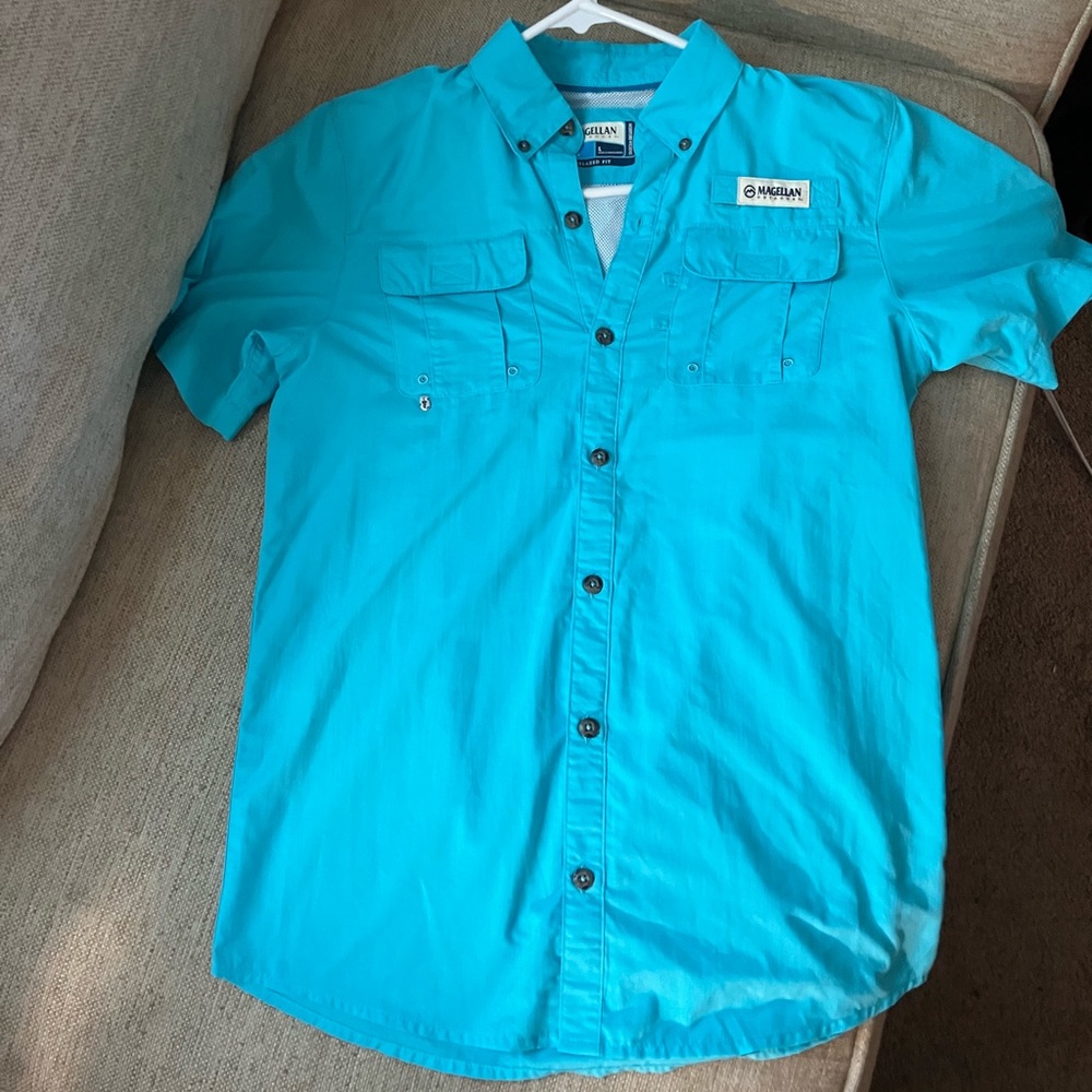 Magellan outdoors kids blue teal shirt